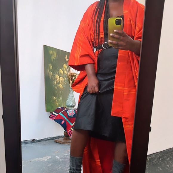 Vintage Silk kimono orange horizontal stripes - Picture 7 of 11